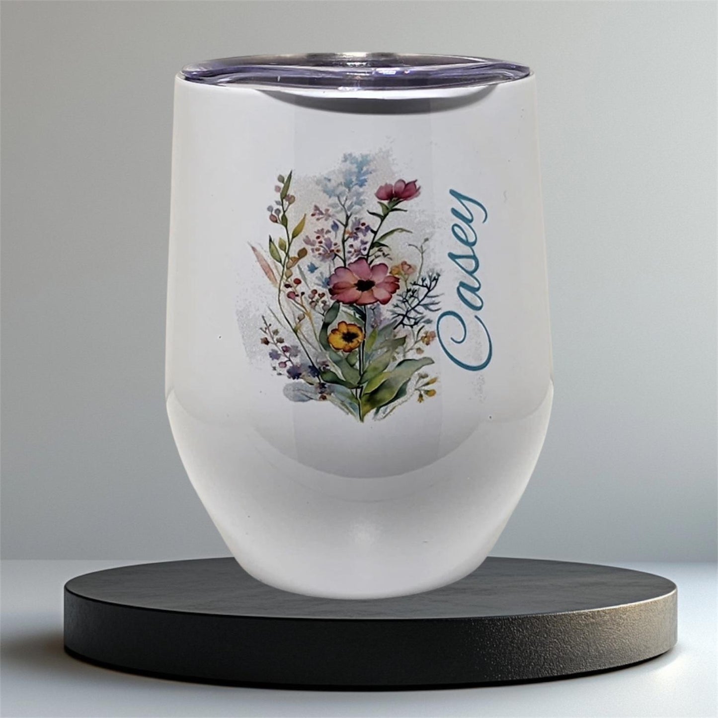 Personalized Flower & Name Stainless Steel Tumbler / Vaso térmico de acero inoxidable personalizado con flor y nombre