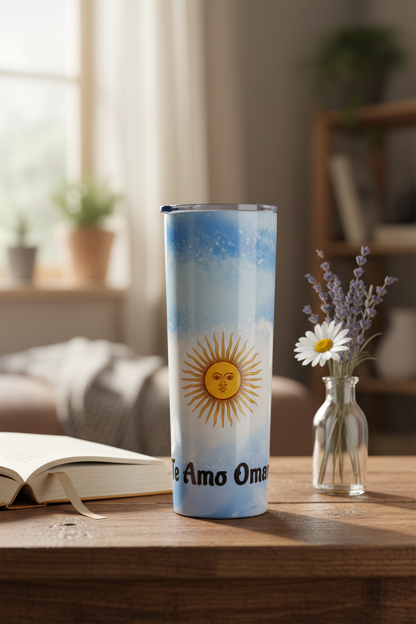 Tumbler with Name and message "Te Amo Omar". Comes with Lid