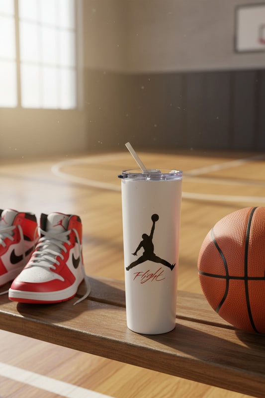 Tumbler with a logo on a basketball