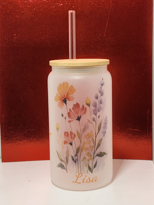 Personalized Flower Glass Tumbler